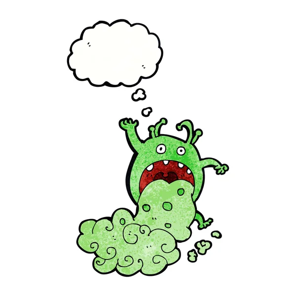 Karikatura hrubé monstrum je nemocný s myšlenkovou bublinou — Stockový vektor