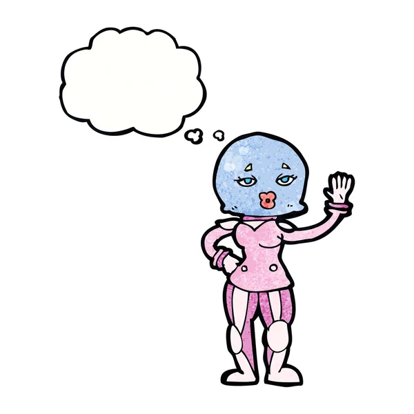 Dibujos animados astronauta femenina con burbuja de pensamiento — Archivo Imágenes Vectoriales