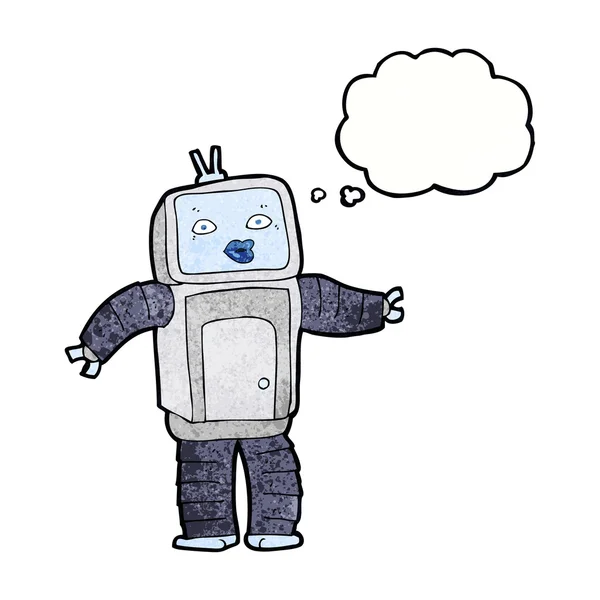 Divertido robot de dibujos animados con burbuja de pensamiento — Vector de stock