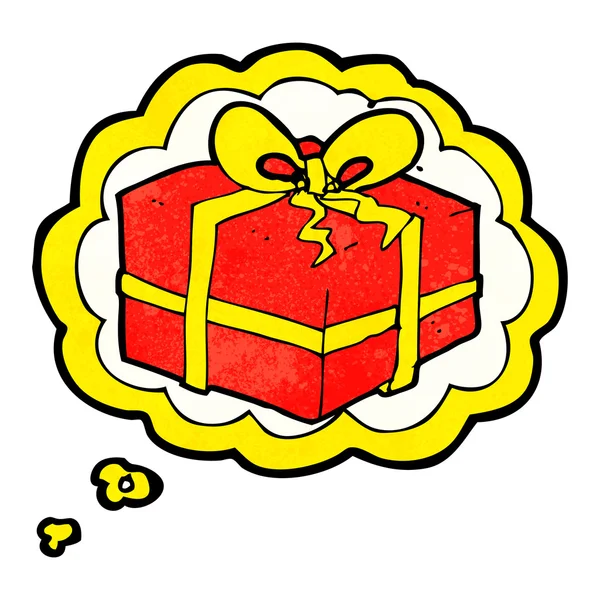 Dessin animé cadeau de Noël avec bulle de pensée — Image vectorielle