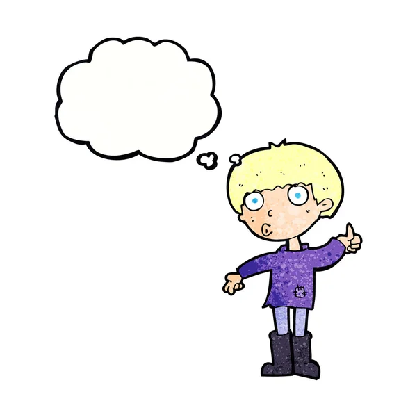 Kreslený chlapec kladoucí otázky s myšlenkovou bublinou — Stockový vektor