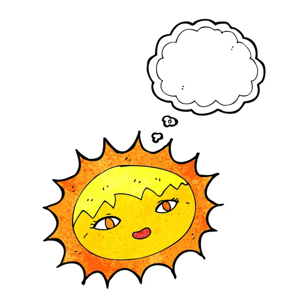 Dibujos animados bonito sol con burbuja de pensamiento — Vector de stock