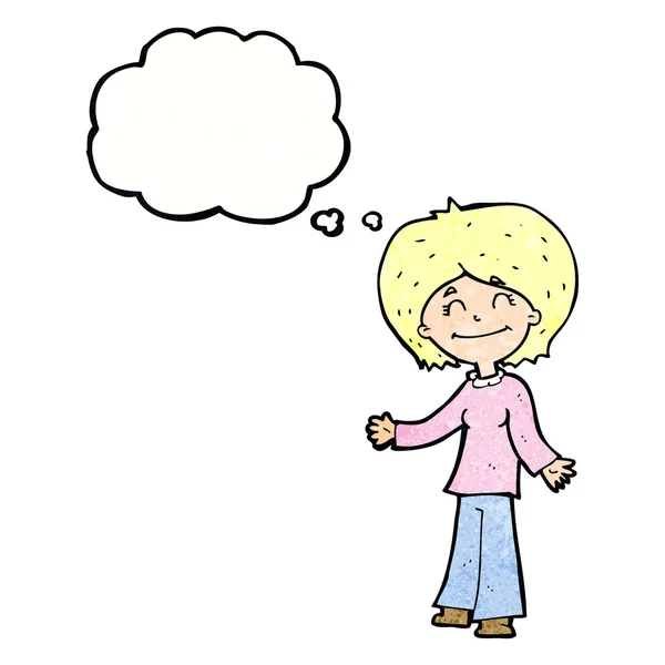Dessin animé femme heureuse avec bulle de pensée — Image vectorielle