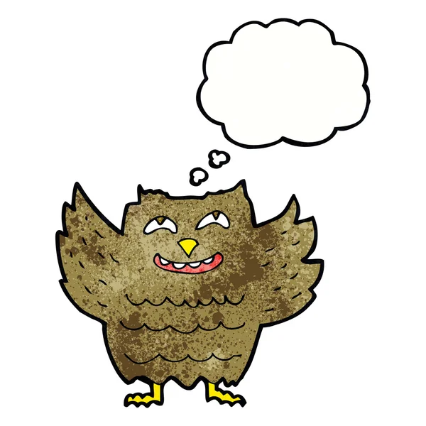 Kreslená šťastná sova s myšlenkovou bublinou — Stockový vektor