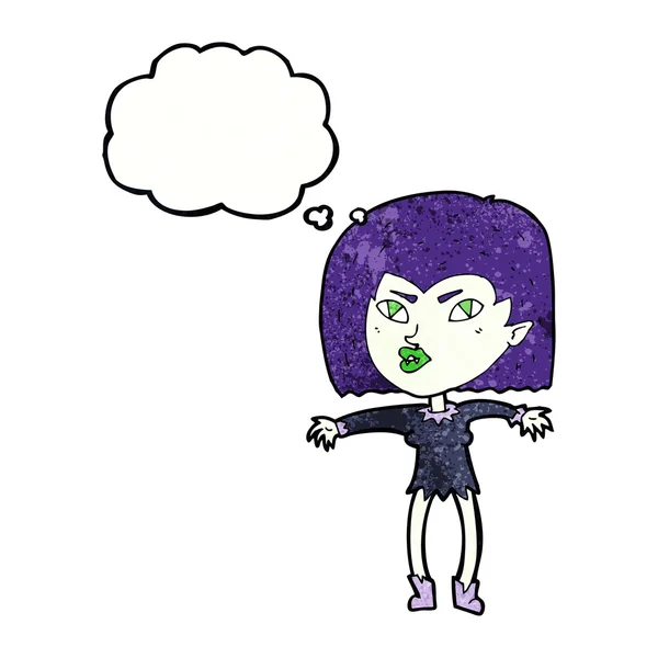 Desenho animado vampiro menina com pensamento bolha —  Vetores de Stock