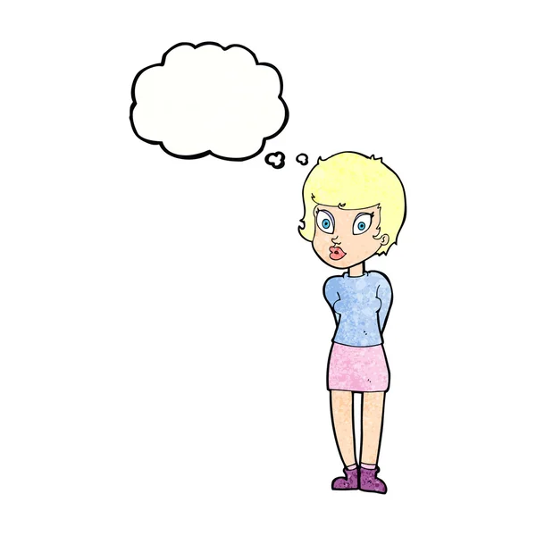 Cartoon mooie vrouw met gedachte zeepbel — Stockvector