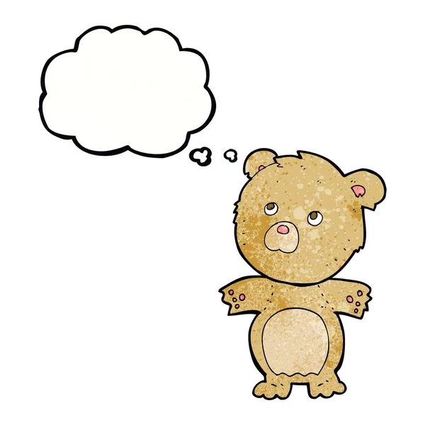 Мультяшний смішний плюшевий ведмідь з думкою бульбашкою — стоковий вектор