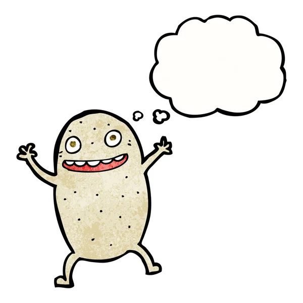 Cartone animato patata felice con bolla di pensiero — Vettoriale Stock