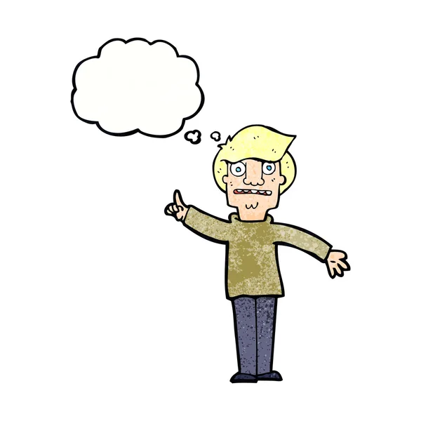Hombre de dibujos animados haciendo una pregunta con burbuja de pensamiento — Archivo Imágenes Vectoriales