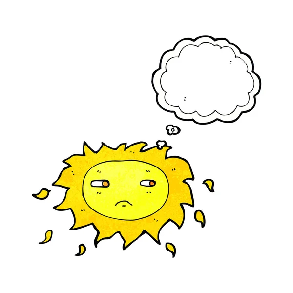 Karikatur traurige Sonne mit Gedankenblase — Stockvektor