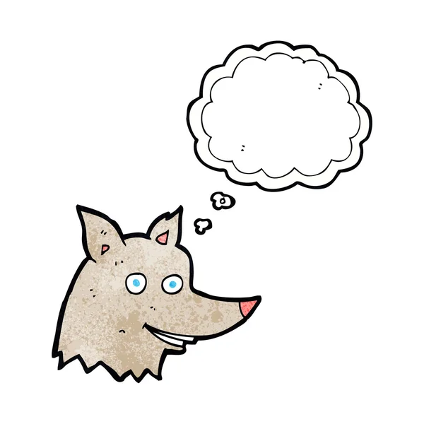 Testa di lupo cartone animato con bolla di pensiero — Vettoriale Stock