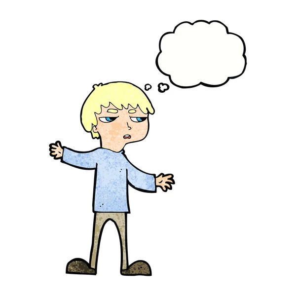 Cartoon annoyed boy with thought bubble — Stock Vector