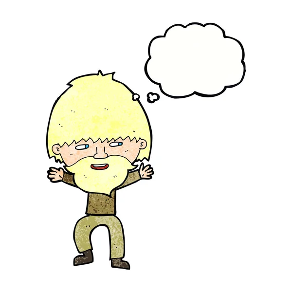 Cartoon gelukkig man met baard met gedachte zeepbel — Stockvector