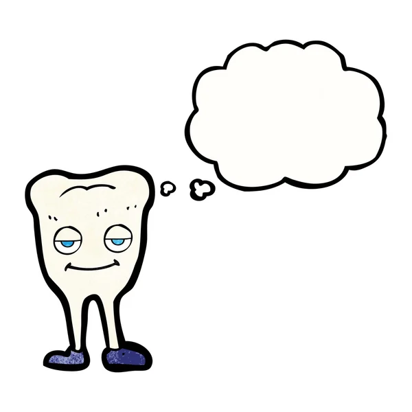 Tecknad glad tand med tanke bubbla — Stock vektor