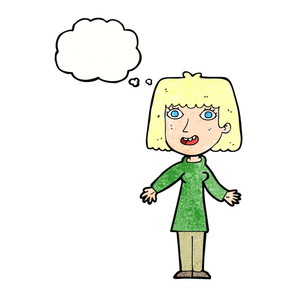 Dibujos animados mujer feliz con burbuja de pensamiento — Archivo Imágenes Vectoriales