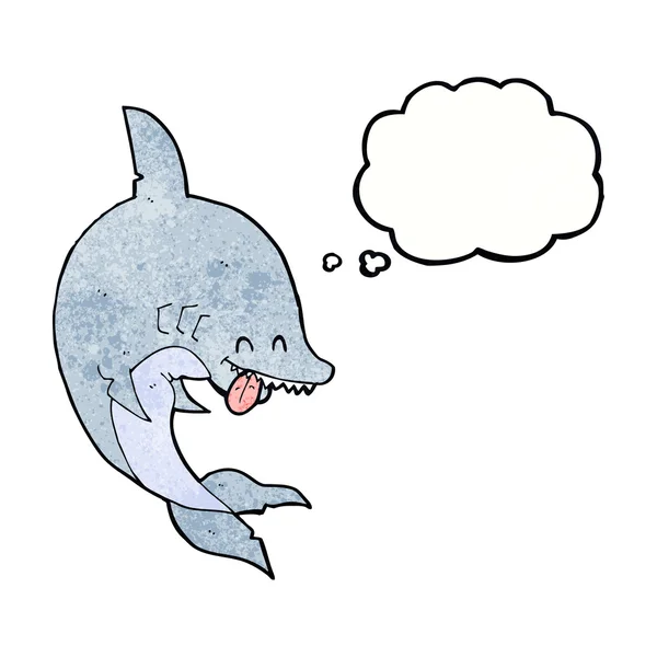 Divertido tiburón de dibujos animados con burbuja de pensamiento — Vector de stock