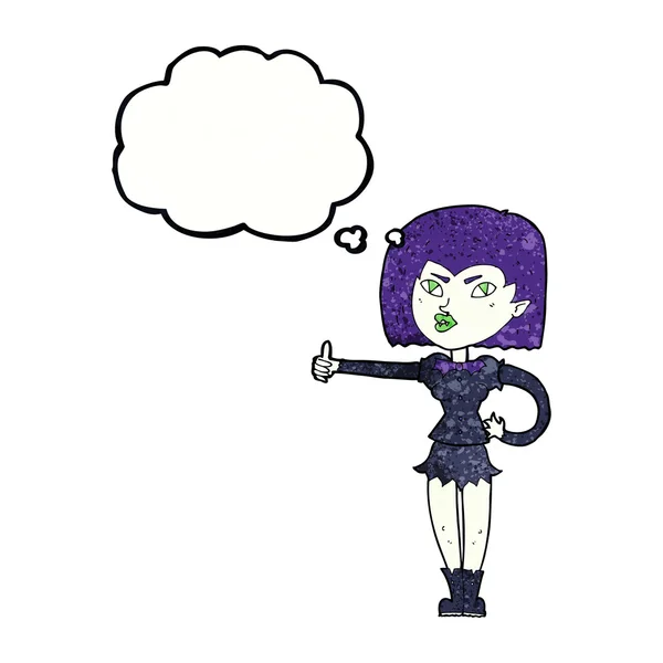 Kreslený upír dívka dávat palce nahoru s myšlenkou bublina — Stockový vektor