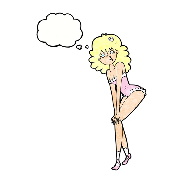 Cartoon vrouw in lingerie met gedachte bubble — Stockvector