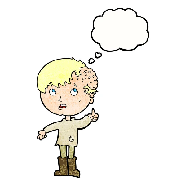Kreslený chlapec s růstem na hlavě s myšlenkovou bublinou — Stockový vektor