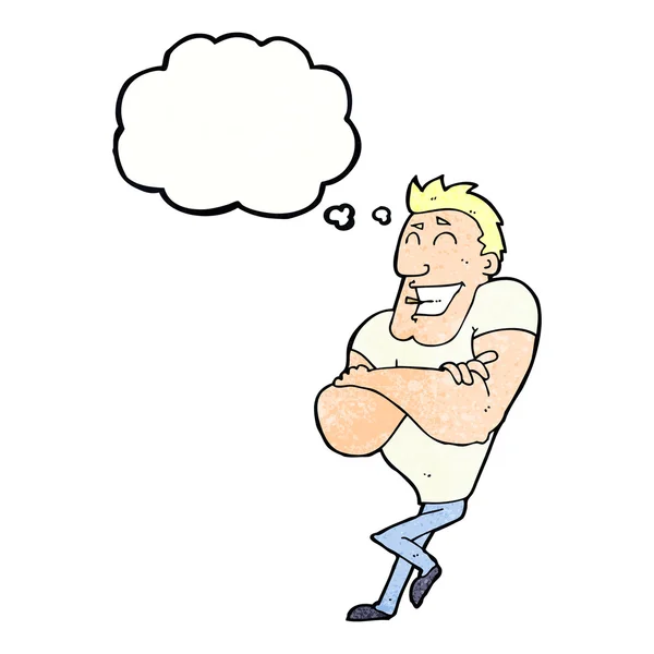 Cartoon Muskelprotz mit Gedankenblase — Stockvektor
