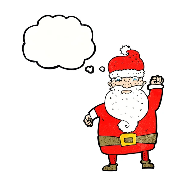 Cartoon boos santa claus met gedachte zeepbel — Stockvector