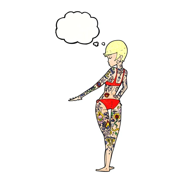 Fille couverte de tatouages avec bulle de pensée — Image vectorielle