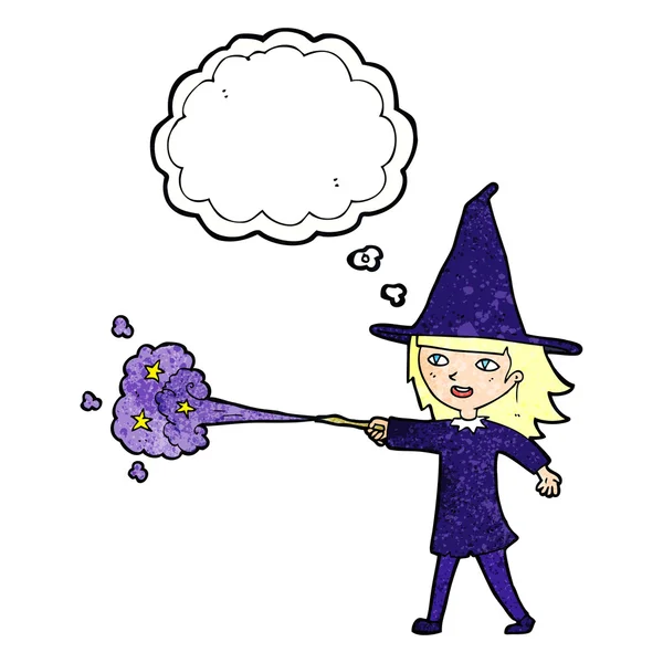 Cartoon witch girl casting spell — Stock Vector