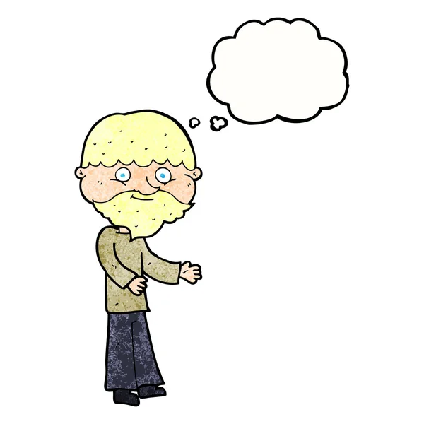 Cartoon happy bearded man with thought bubble — Stock Vector