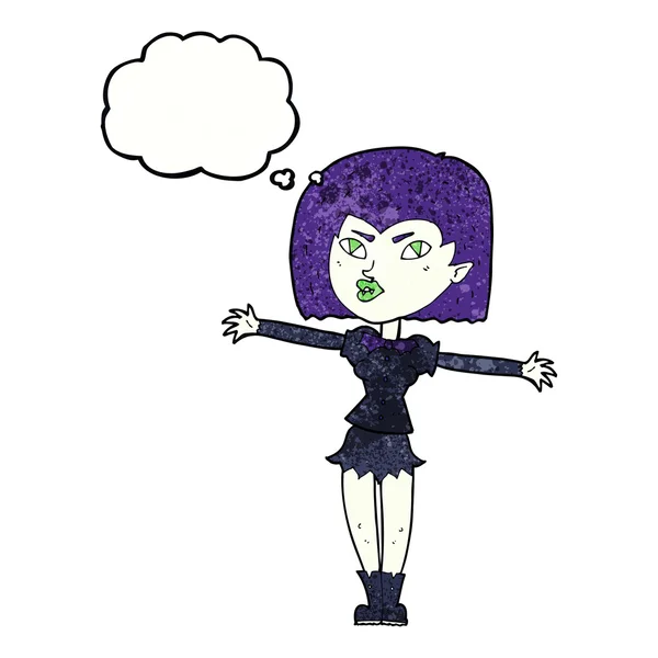 Chica vampiro de dibujos animados con burbuja de pensamiento — Vector de stock