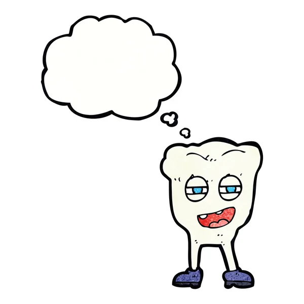 Cartoon lustige Zahnfigur mit Gedankenblase — Stockvektor
