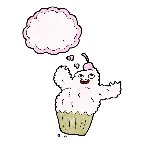 Monstruo cupcake de dibujos animados con burbuja de pensamiento — Vector de stock