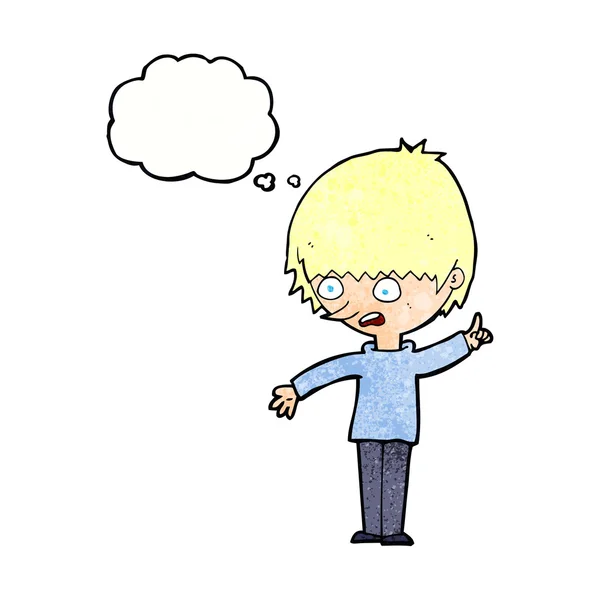 Niño de dibujos animados con pregunta con burbuja de pensamiento — Archivo Imágenes Vectoriales