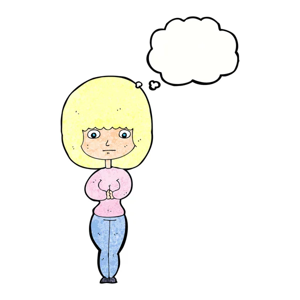 Karikatur schüchterne Frau mit Gedankenblase — Stockvektor