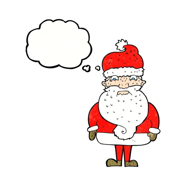 Cartoon grumpy santa claus with thought bubble — Stock Vector