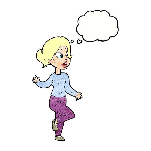 Cartoon freundliche Frau winkt mit Gedankenblase — Stockvektor