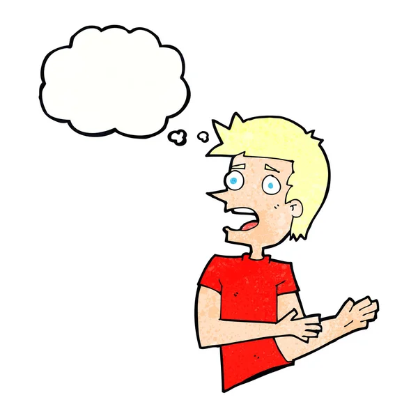 Karikatur gestresster Mann mit Gedankenblase — Stockvektor