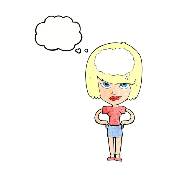 Cartoon-Frau denkt mit Gedankenblase — Stockvektor