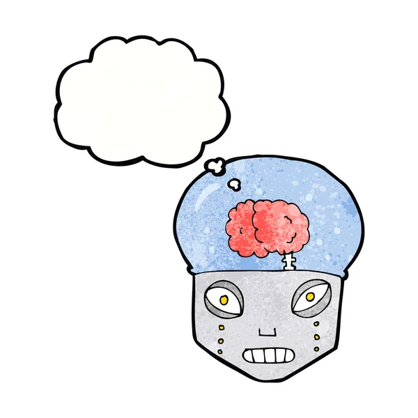 Мультяшная жуткая голова робота с мыслепузырём — стоковый вектор