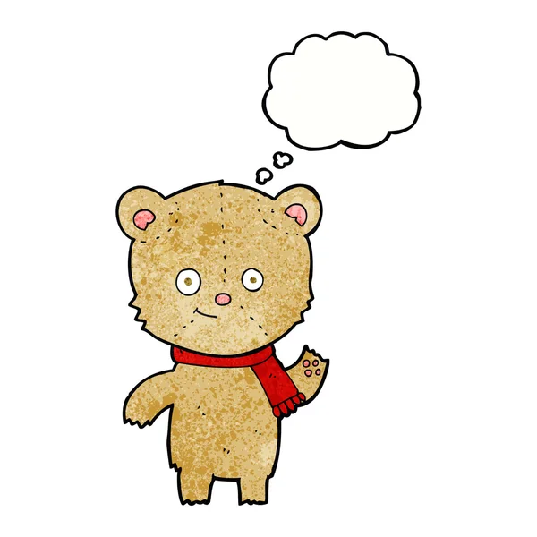 Cartoon teddy bear waving with thought bubble — Stock Vector