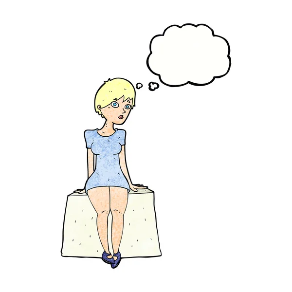 Dessin animé femme curieuse assis — Image vectorielle
