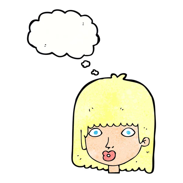 Karikatur überrascht Frau mit Gedankenblase — Stockvektor