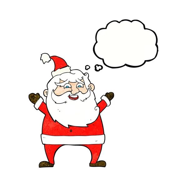 Jolly santa cartoon with thought bubble — Stock Vector