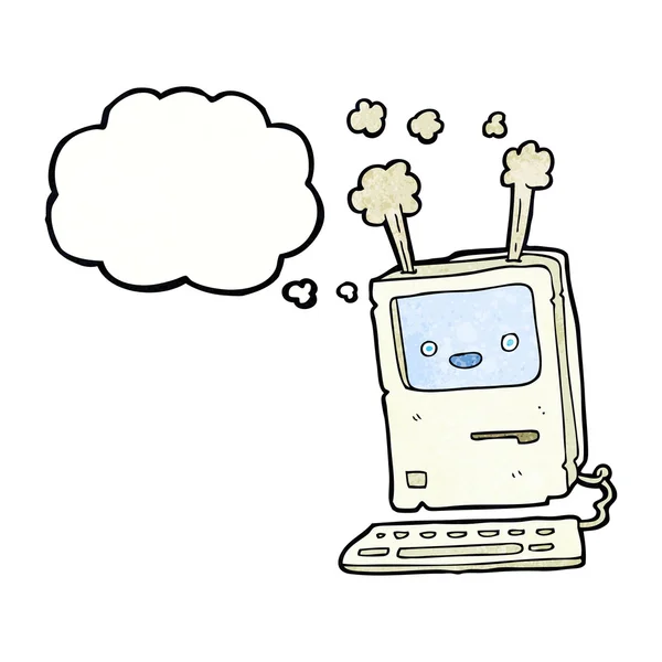 Cartoon alter Computer mit Gedankenblase — Stockvektor
