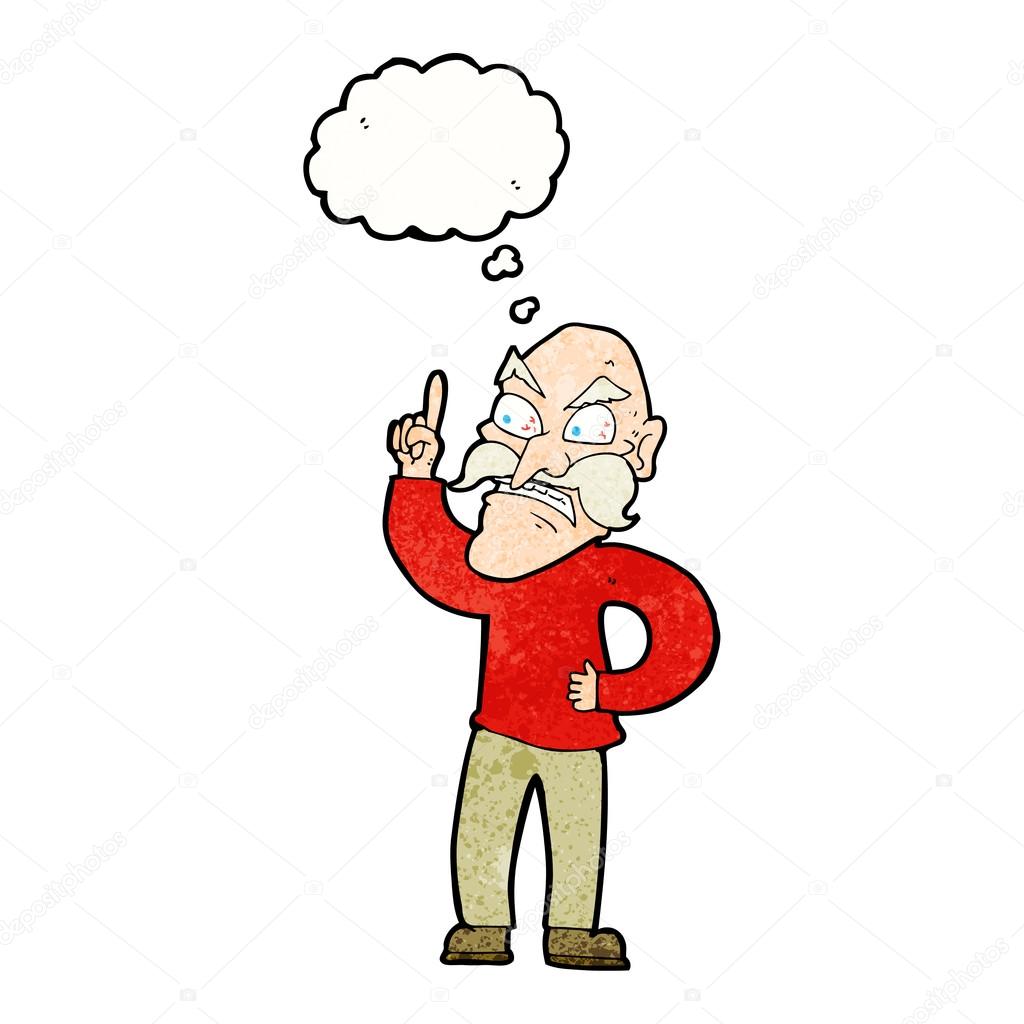 cartoon old man laying down rules with thought bubble stock vector