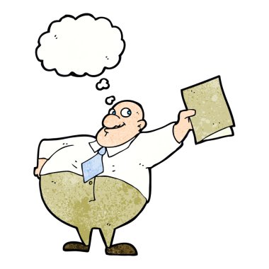 Düşünce baloncuklu mutlu patron çizgi filmi