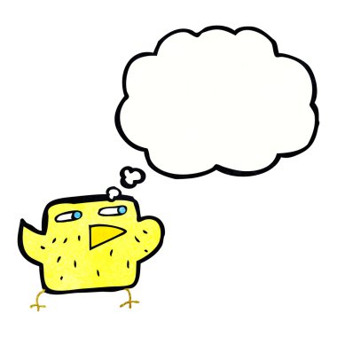 Düşünce baloncuklu çizgi film kuşu