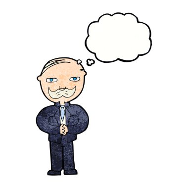 Düşünce baloncuklu bıyıklı yaşlı adam çizgi filmi.