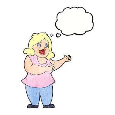 Düşünce balonu ile şişman kadın