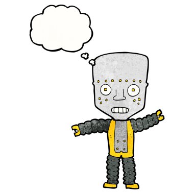 Düşünce baloncuklu çizgi film robotu