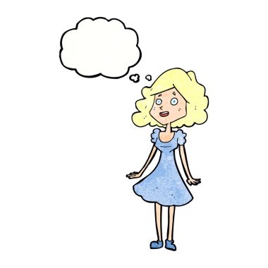 düşünce balonu ile içinde karikatür mutlu kadın